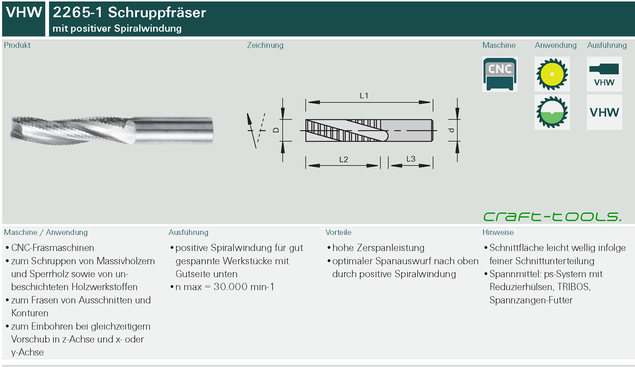 2265-1 Schruppfräser VHW - Spirale positiv